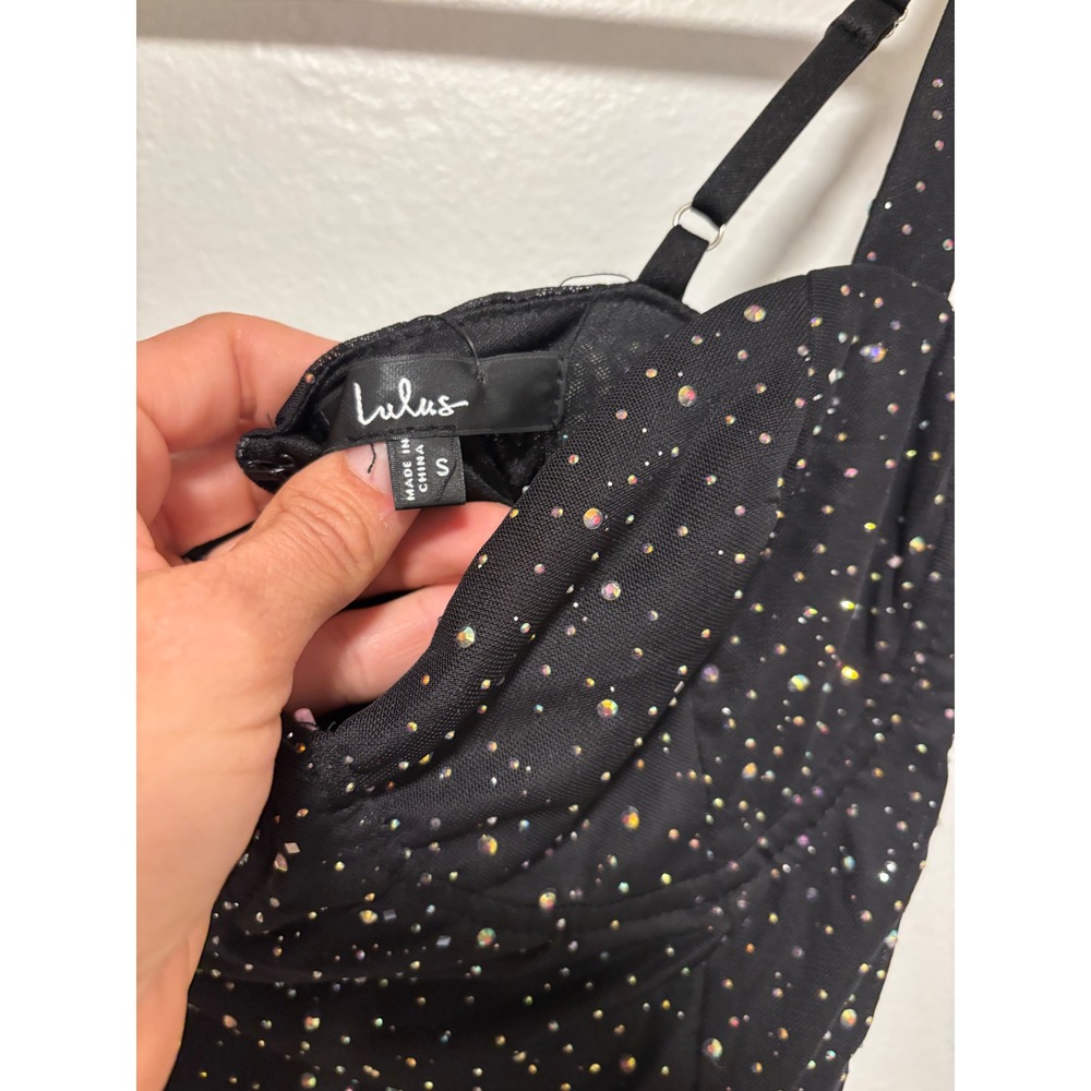 NWT Lulus A-Lister Black Rhinestone Bustier Maxi Dress Small‎ - Picture 6 of 8